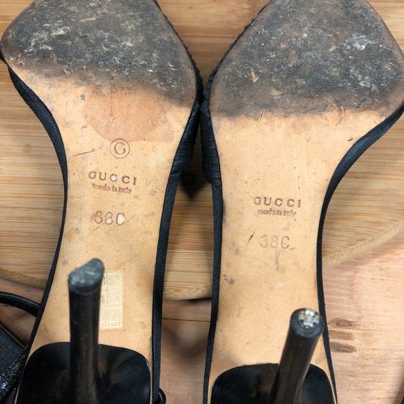 Gucci Heels Womens 38C US 7.5 Black Stilettos Ankle Strap Shoe Event Pointed Toe - Picture 12 of 15